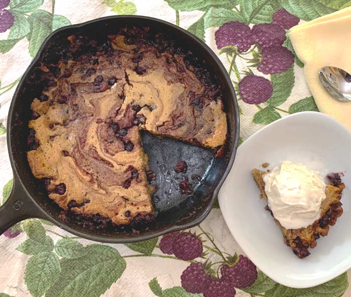 Serviceberry cobbler served with a scoop of vanilla ice cream. Yum.