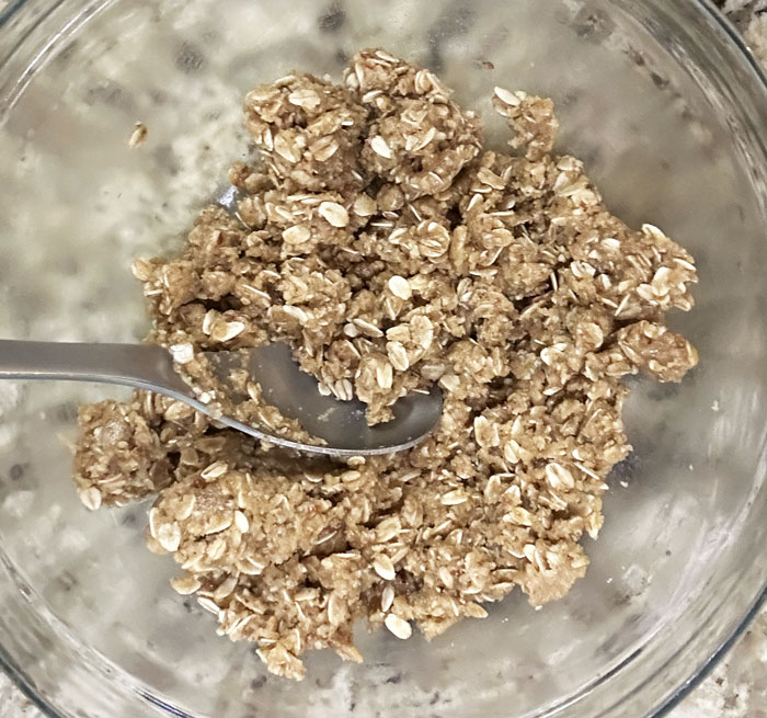 Crumble topping, mixed and ready to go on top.