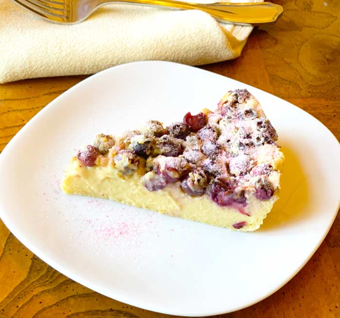 There is technically no crust on this pie, but when baked in a cast iron, the bottom and edges to have a consistency reminiscent of a pie crust due the way heat transfers from the pan into the ingredients.