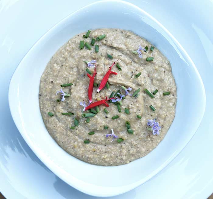 Served! A bowl of chestnut and shiitake mushroom soup.