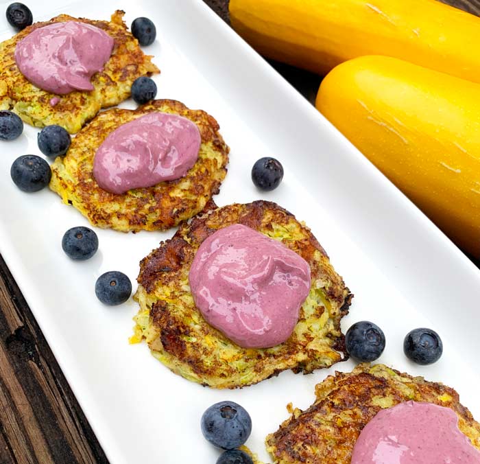Squash fritters with blueberry aioli