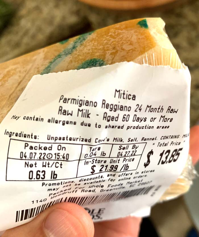 Real parmesan cheese, Parmigiano Reggiano. Yes, you'll taste the difference.