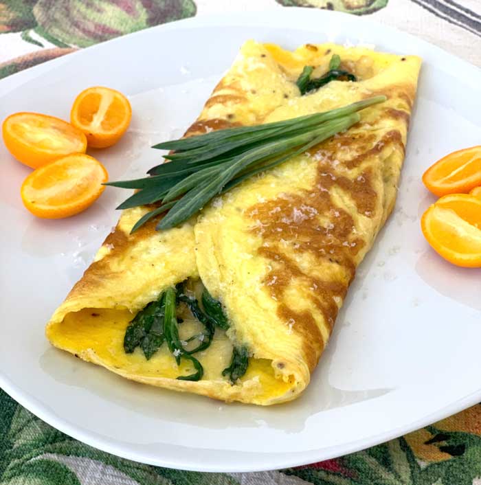 Stridolo omelette with a side of kumquats from our potted citrus garden, a perfect garden-to-table meal!