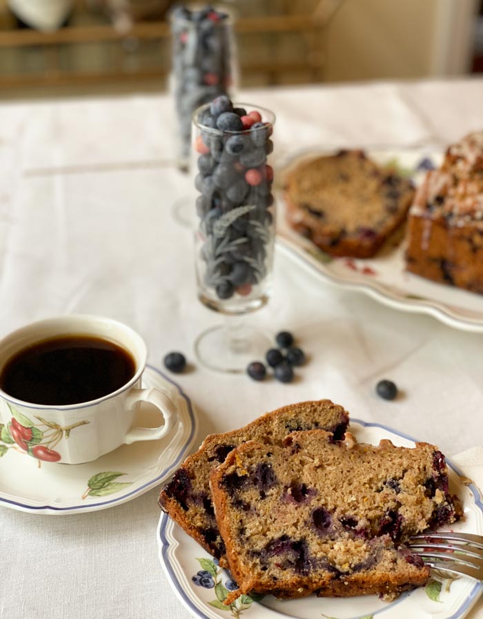 Breakfast is served! Whole wheat breakfast bread with zucchini and seasonal berries.