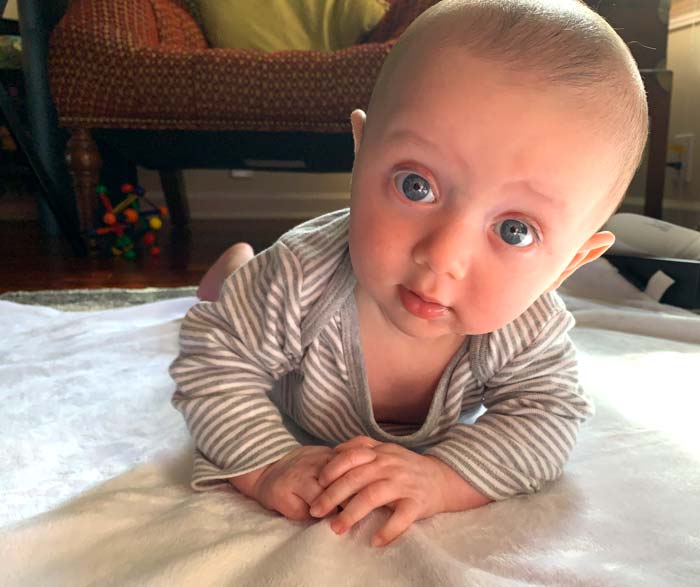 Sebastian enduring another tummy time session. Tummy time has never been his favorite thing, but we all suffer through.