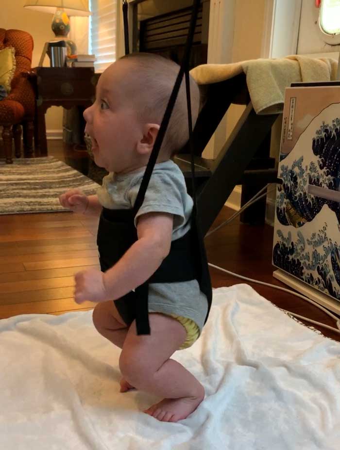 Sebastian's first ever bounce in his Jolly Jumper. He may have been even more excited than we were.