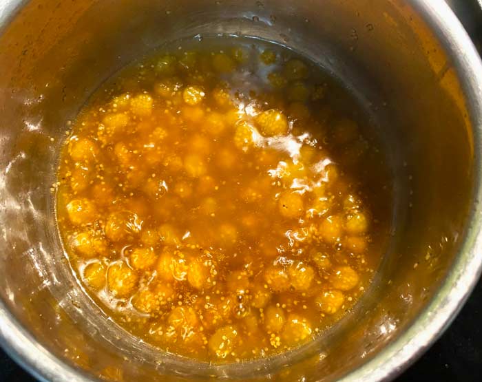 This is what your final ground cherry bourbon sauce will look like when it's done cooking.
